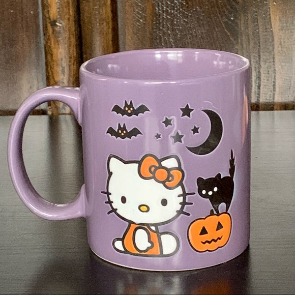 Hello Kitty Purple Halloween Mug - Black Cat Jack O’ Lantern Bats - Picture 8 of 11